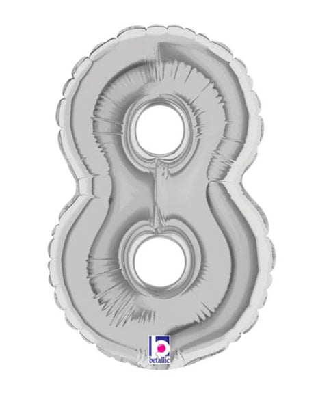 7in Betallic Air-Filled Silver Number 8 Balloon