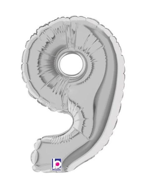 7in Betallic Air-Filled Silver Number 9 Balloon