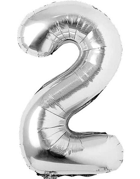 34in Trico Silver Number 2 Balloon - Joker Party Supply