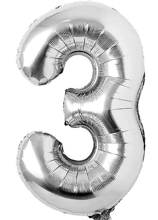 34in Trico Silver Number 3 Balloon - Joker Party Supply