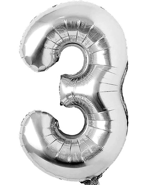 34in Trico Silver Number 3 Balloon - Joker Party Supply