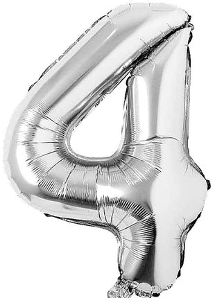 34in Trico Silver Number 4 Balloon - Joker Party Supply