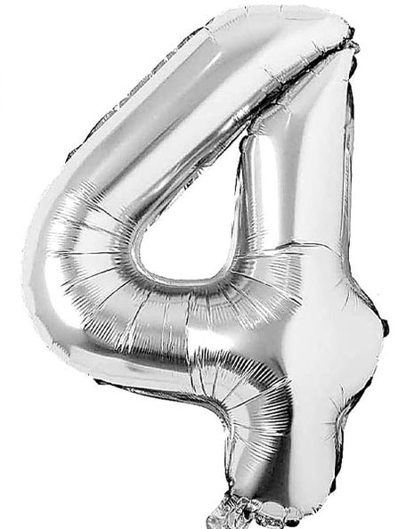 34in Trico Silver Number 4 Balloon - Joker Party Supply