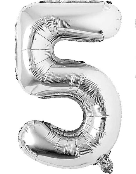 34in Trico Silver Number 5 Balloon - Joker Party Supply
