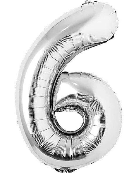 34in Trico Silver Number 6 Balloon - Joker Party Supply