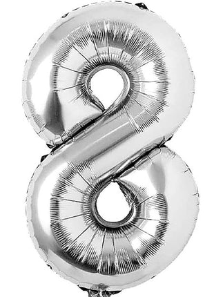 34in Trico Silver Number 8 Balloon - Joker Party Supply