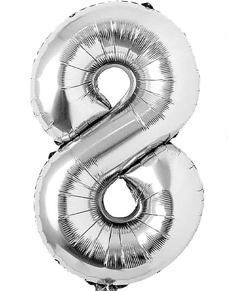 34in Trico Silver Number 8 Balloon - Joker Party Supply
