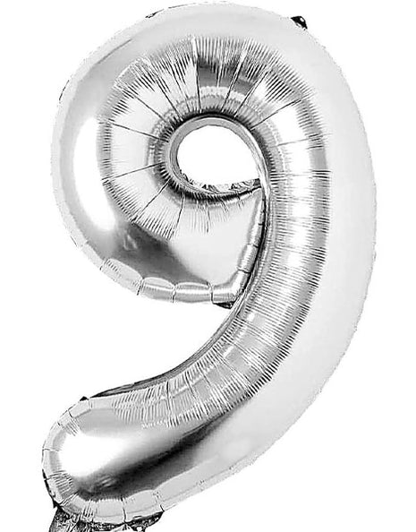 34in Trico Silver Number 9 Balloon - Joker Party Supply
