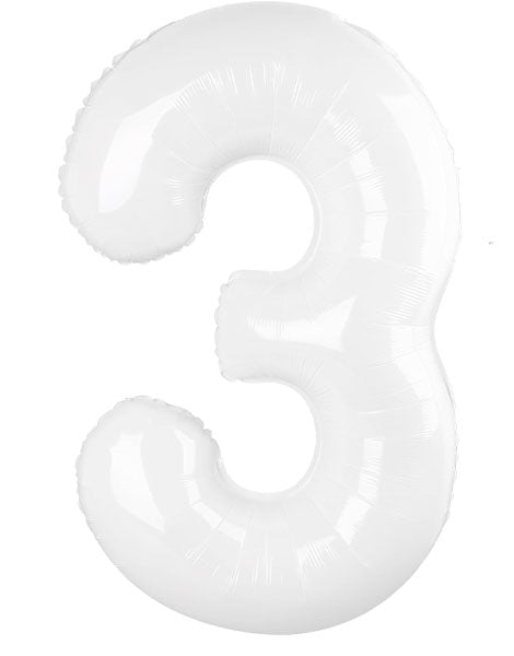 34in Trico White Number 3 Balloon - Joker Party Supply