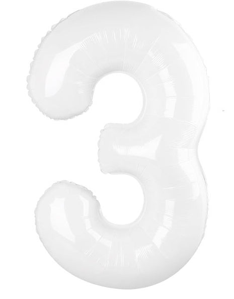 34in Trico White Number 3 Balloon - Joker Party Supply