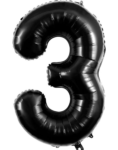 34in Trico Black Number 3 Balloon - Joker Party Supply
