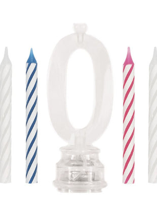 Set único de vela de cumpleaños y adorno para tarta con número 0 parpadeante multicolor