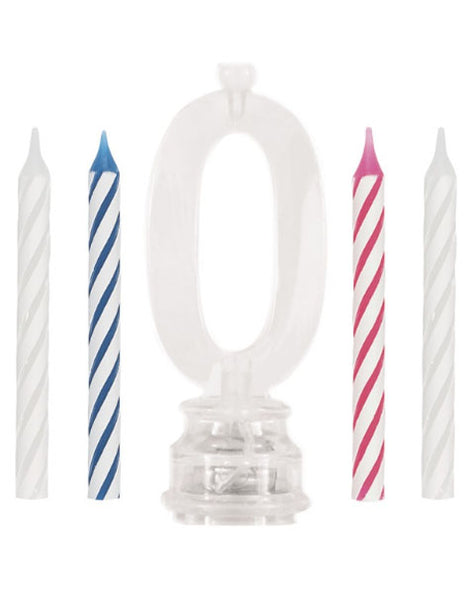 Set único de vela de cumpleaños y adorno para tarta con número 0 parpadeante multicolor