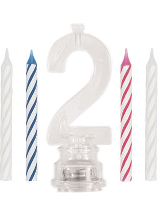 Set único de vela de cumpleaños y adorno para tarta con número 2 parpadeante multicolor