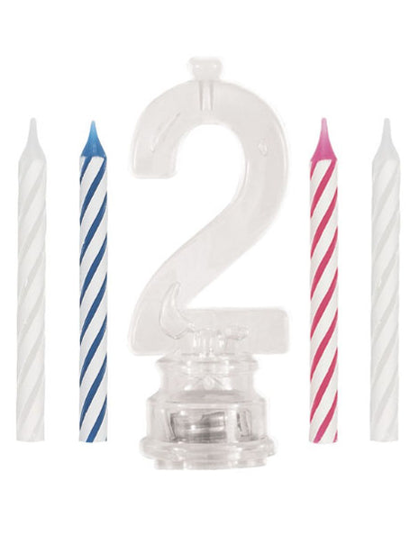 Set único de vela de cumpleaños y adorno para tarta con número 2 parpadeante multicolor