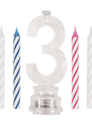 Set único de vela de cumpleaños y adorno para tarta con número 3 parpadeante multicolor
