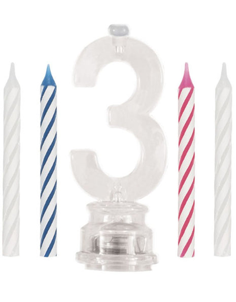 Set único de vela de cumpleaños y adorno para tarta con número 3 parpadeante multicolor