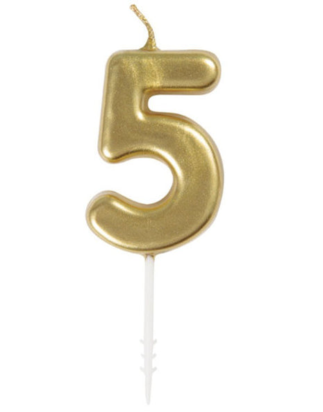 Vela única mini dorada número 5