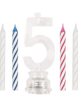 Set único de vela de cumpleaños y adorno para tarta con número 5 parpadeante multicolor