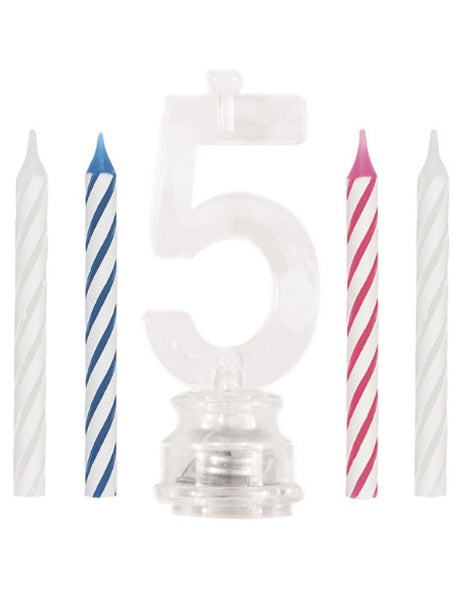Set único de vela de cumpleaños y adorno para tarta con número 5 parpadeante multicolor