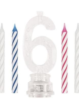 Set único de vela de cumpleaños y adorno para tarta con número 6 parpadeante multicolor