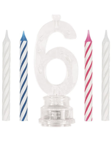 Set único de vela de cumpleaños y adorno para tarta con número 6 parpadeante multicolor