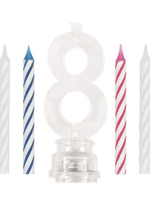 Set único de vela de cumpleaños y adorno para tarta con número 8 parpadeante multicolor