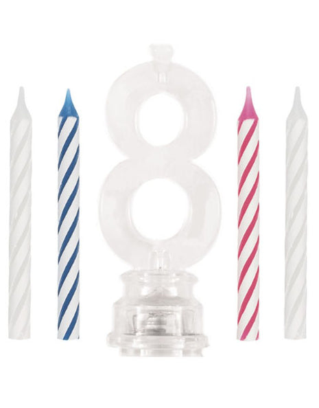 Set único de vela de cumpleaños y adorno para tarta con número 8 parpadeante multicolor