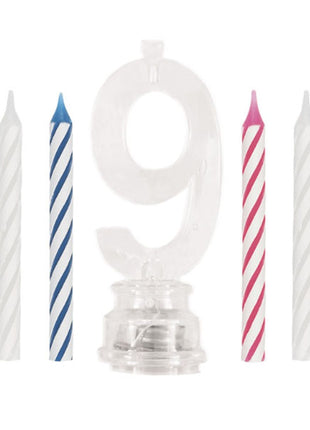 Set único de vela de cumpleaños y adorno para tarta con número 9 parpadeante multicolor