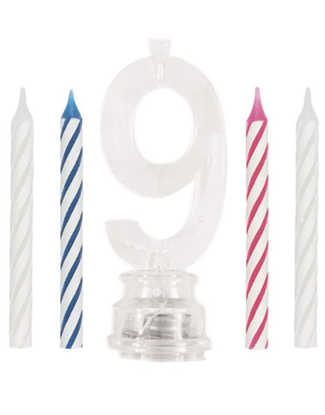 Set único de vela de cumpleaños y adorno para tarta con número 9 parpadeante multicolor
