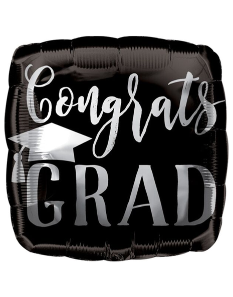 Globo plateado/negro de 18 pulgadas con texto "Congratulations Grad"