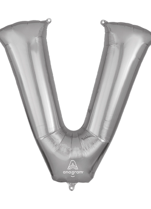 34in Anagram Silver Letter V Balloon - Joker Party Supply