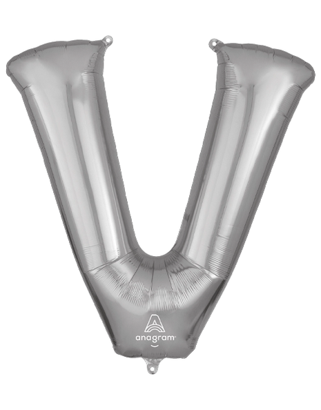 34in Anagram Silver Letter V Balloon - Joker Party Supply
