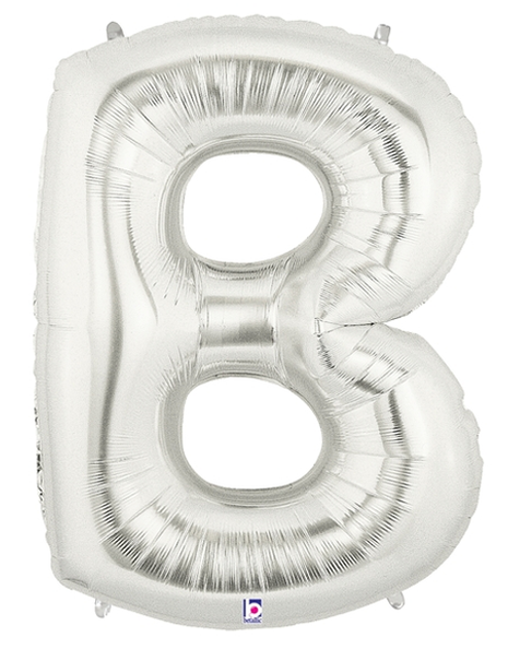 34in Betallic Silver Letter B Megaloons - Joker Party Supply