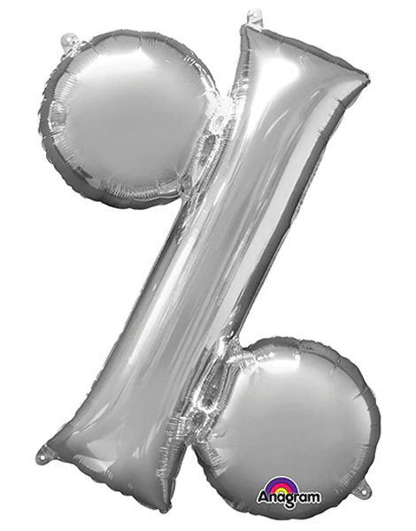 36in Anagram Silver % Symbol Balloon - Joker Party Supply