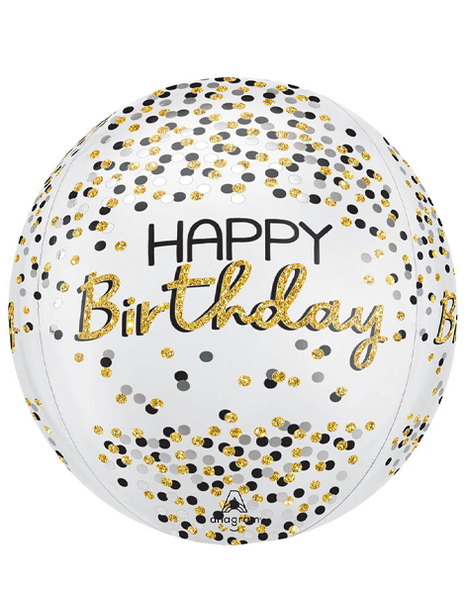 16in Anagram Black Silver Gold Birthday Orbz Balloon - Joker Party Supply
