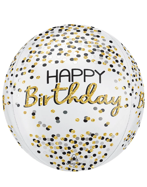 16in Anagram Black Silver Gold Birthday Orbz Balloon - Joker Party Supply