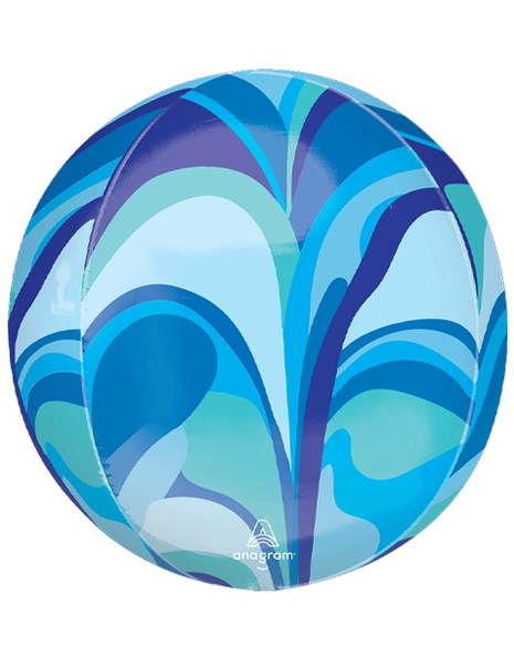 16in Anagram Blue Macro Marble Orbz Balloon - Joker Party Supply
