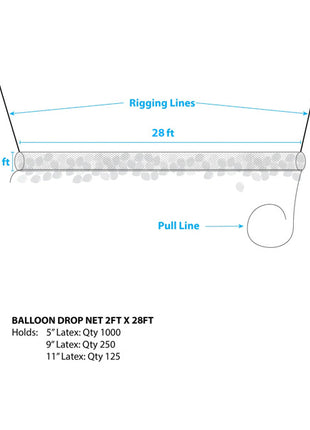 Silver Rainbow Boss 250 Balloon Drop Net (Low Ceiling) 28ft x 2ft