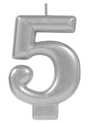 Silver Number 5 Candle