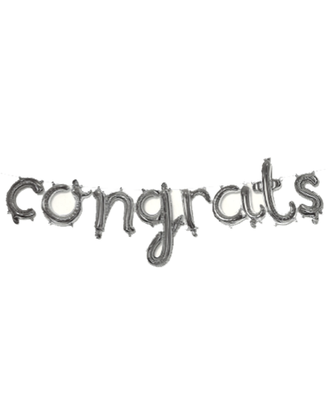 16in SL Silver Congrats Banner Balloon - Joker Party Supply