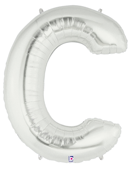 34in Betallic Silver Letter C Megaloons - Joker Party Supply
