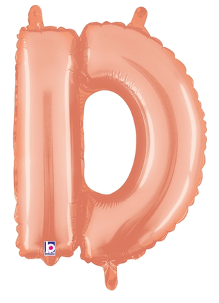 14in Betallic Air-Filled Rose Gold Letter D Balloon - Joker Party Supply