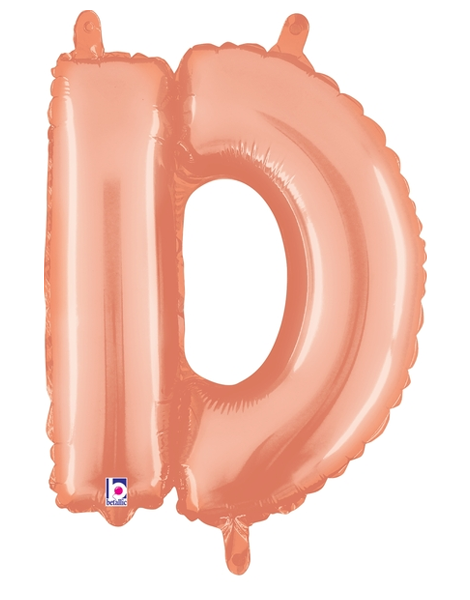 14in Betallic Air-Filled Rose Gold Letter D Balloon - Joker Party Supply