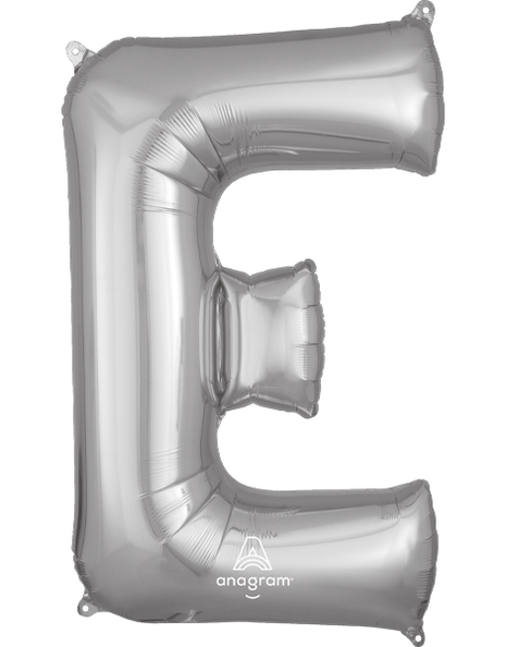34in Anagram Silver Letter E Balloon - Joker Party Supply