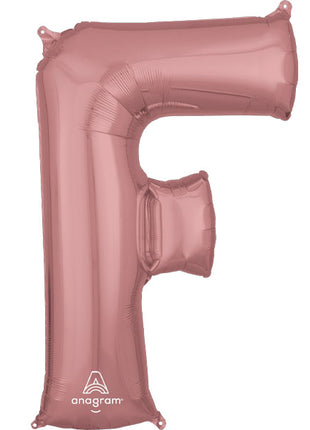 34in Anagram Rose Gold Letter F Balloon - Joker Party Supply