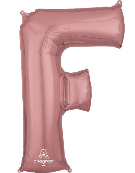 34in Anagram Rose Gold Letter F Balloon - Joker Party Supply
