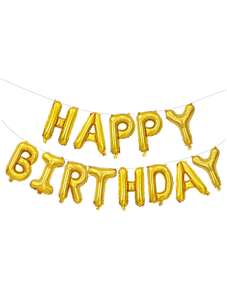16in Gold Happy Birthday Letter Banner Balloon - Joker Party Supply