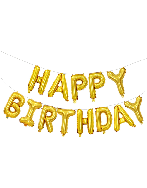 16in Gold Happy Birthday Letter Banner Balloon - Joker Party Supply