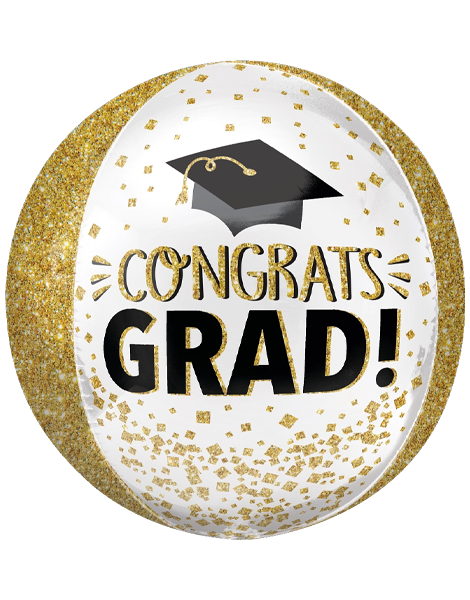 16in Anagram Congrats GRAD! Gold Giltter Orbz Balloon - Joker Party Supply
